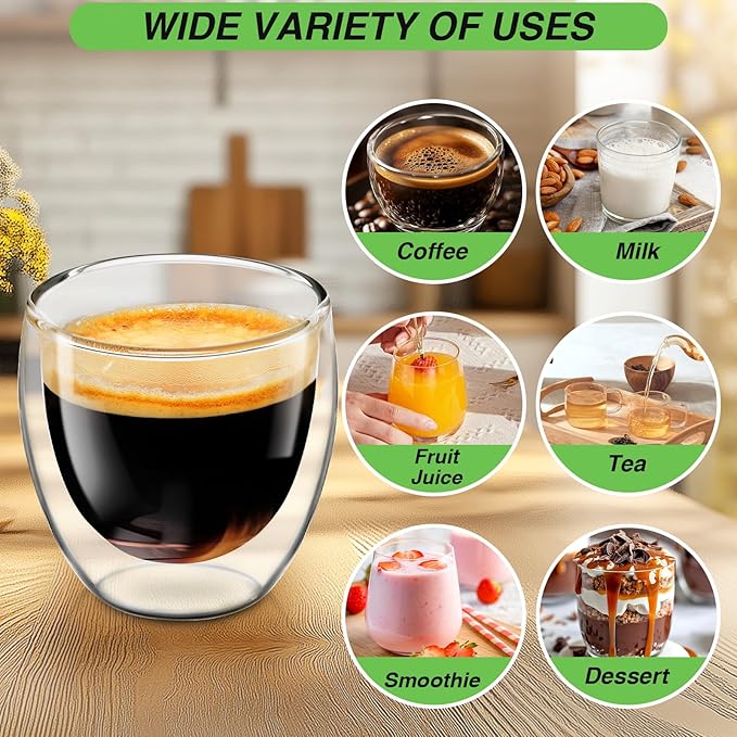 Espresso Cups Set of 2, 3 OZ Expresso Shots Glass Cup, Double Walled Glass Coffee Mugs, Espresso Machine Accessories,Insulated Clear Espresso Shot Glasses Cups,Water Won't Enter Between Double Walls