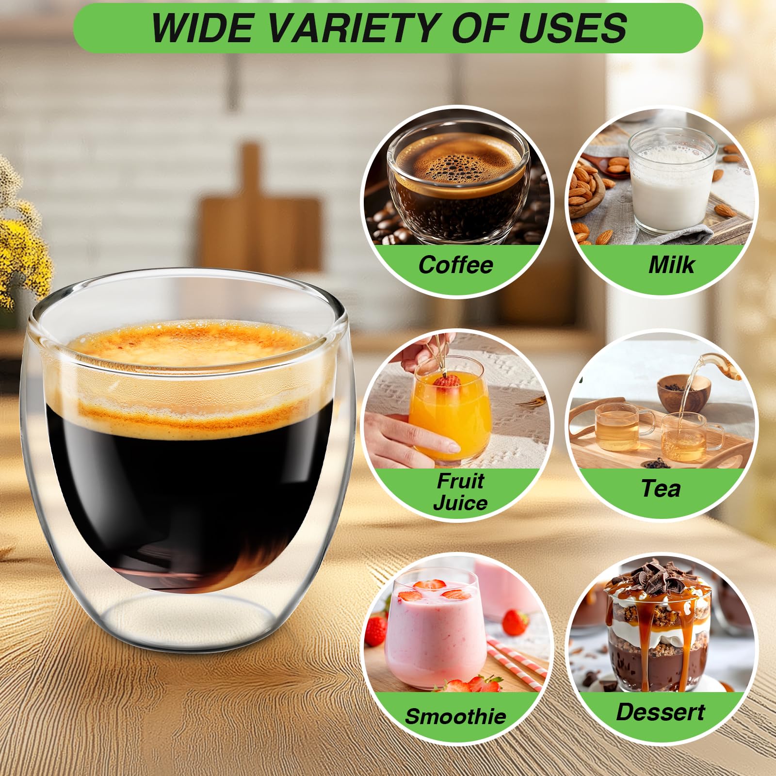 Espresso Cups Set of 4, 3 OZ Expresso Shots Glass Cup, Double Walled Glass Coffee Mugs, Espresso Machine Accessories,Insulated Clear Espresso Shot Glasses Cups,Water Won't Enter Between Double Walls