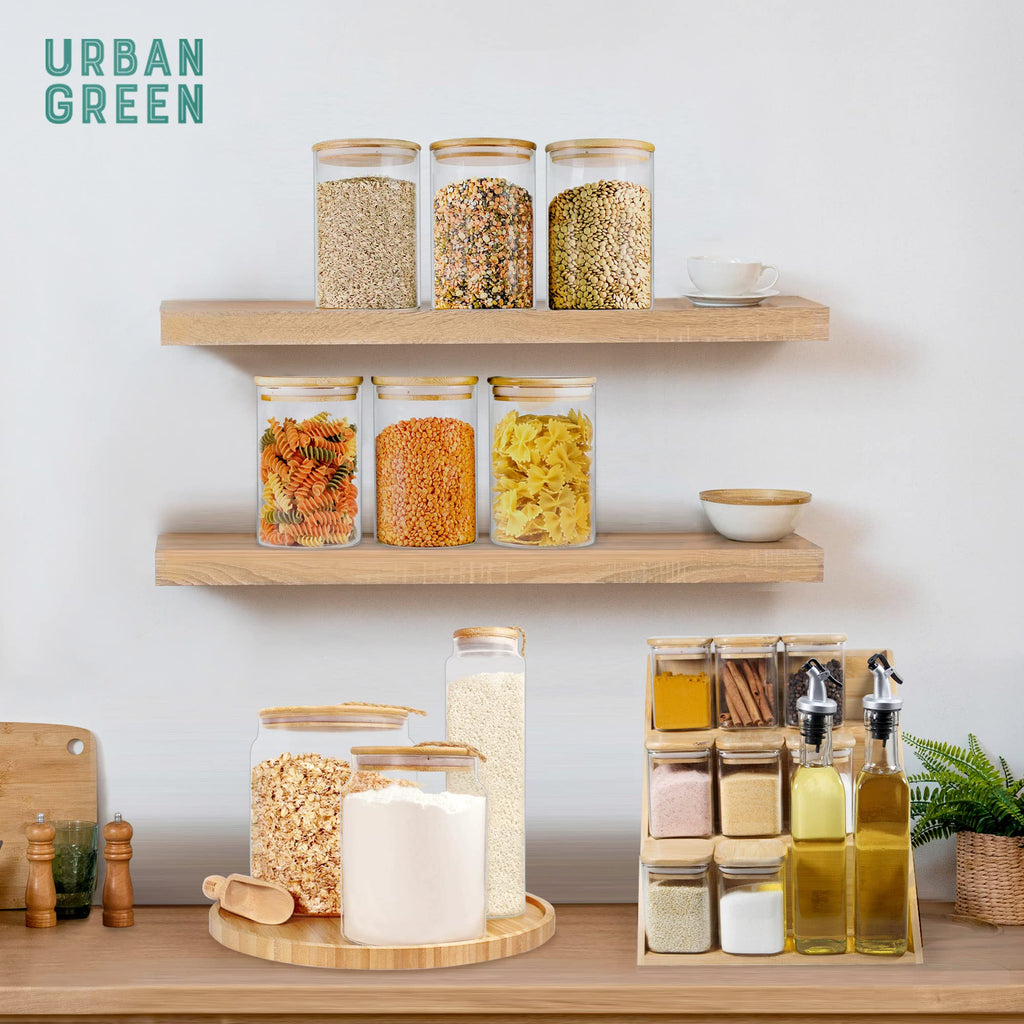 Urban Green Glass Jars with Airtight Lids, Airtight Glass Canisters with Locking Lids, (Bamboo-20oz-30oz)