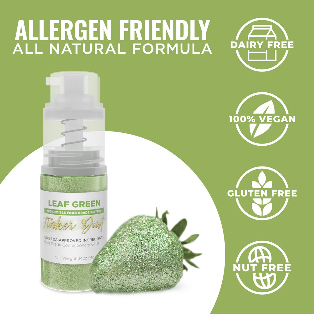 Bakell - Leaf Green Tinker Dust (4g, 1x Mini Spray Pump) Edible Glitter for Food, Desserts, and Baked goods!