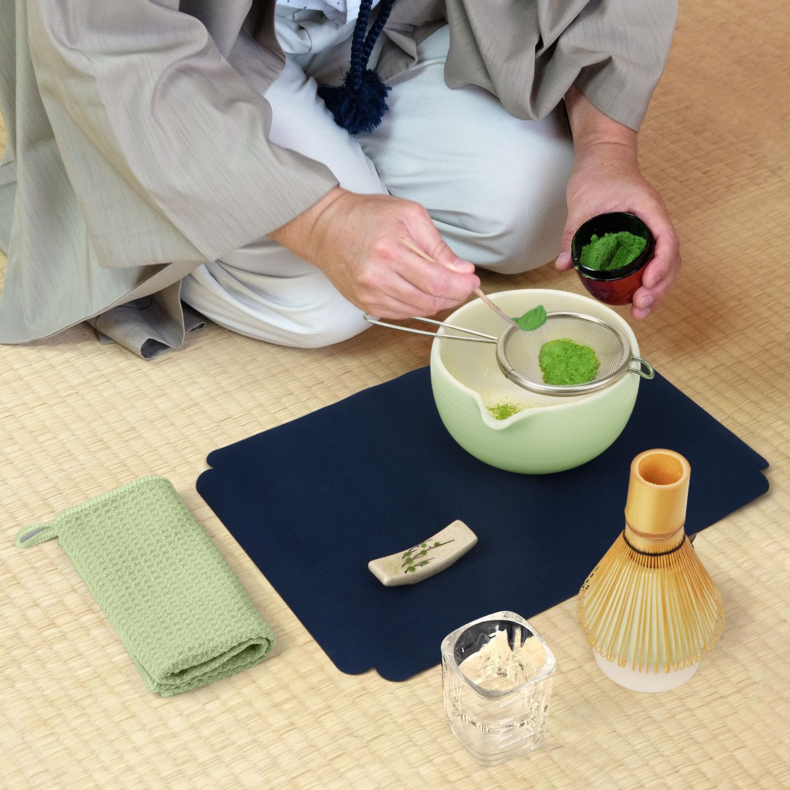Joiish 10-Pcs Matcha Whisk Set, Matcha Kit with Measuring Spoon/Cup, Green