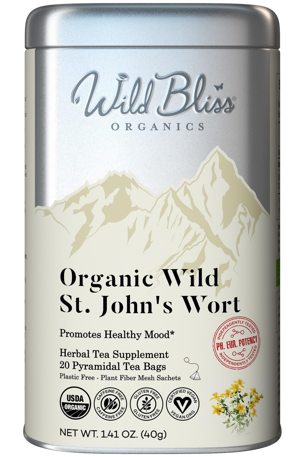 Wild Bliss Organic St Johns Wort Herbal Tea, Mood Balance, 20 Tea Bags