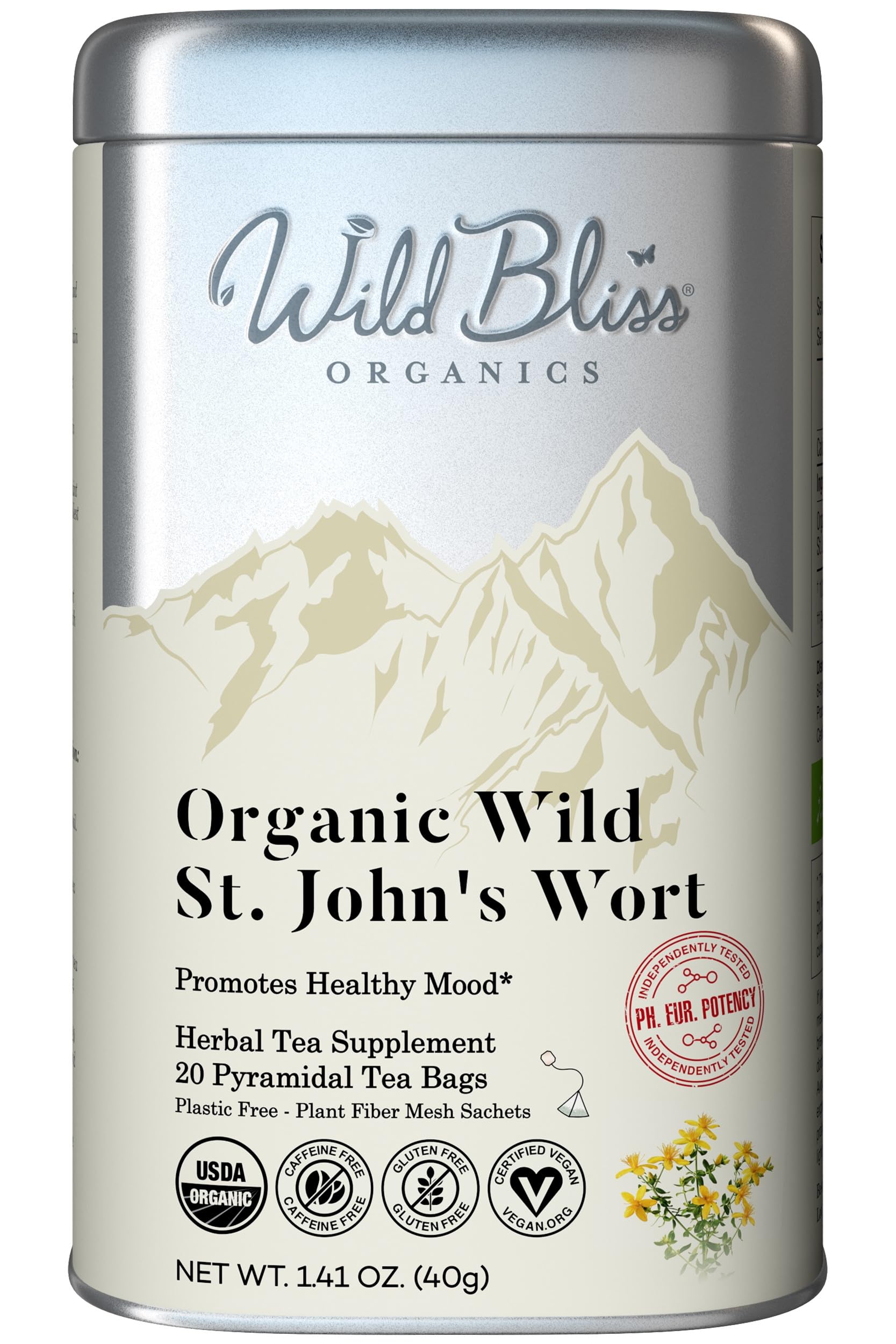 Wild Bliss Organic St Johns Wort Herbal Tea, Mood Balance, 20 Tea Bags