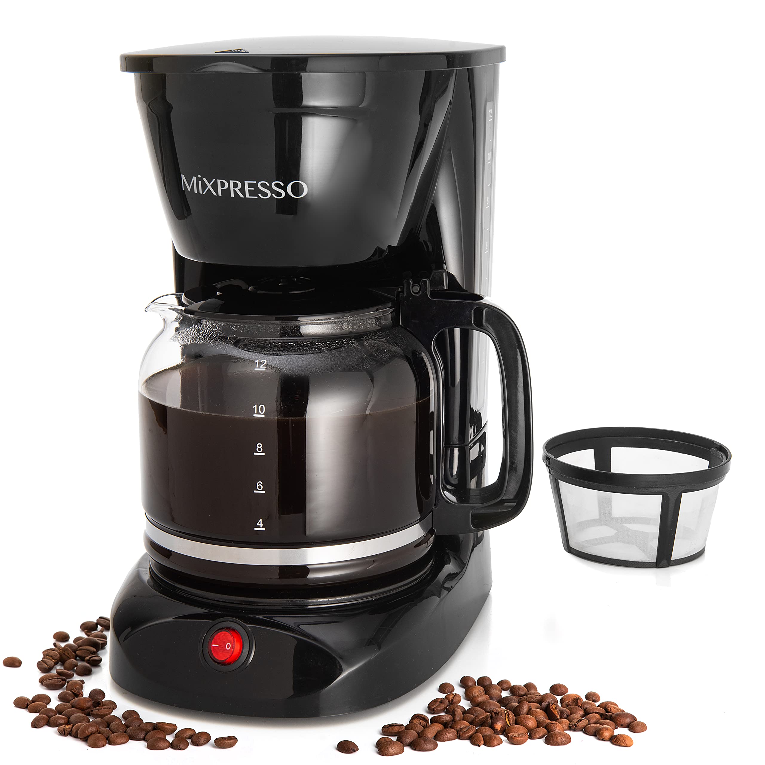 Mixpresso 12 Cup Drip Coffee Maker, Coffee Pot with Reusable Filter, Black