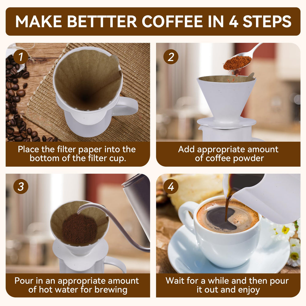 AZYM Pour Over Coffee Maker,V60 Coffee Dripper Set with 20 Count Paper Coffee Filters,Four-Leaf Clover-Shaped Drip Coffee Maker,Vintage Ceramic Carafe for Home Brewing Camping,17.5 oz (White)