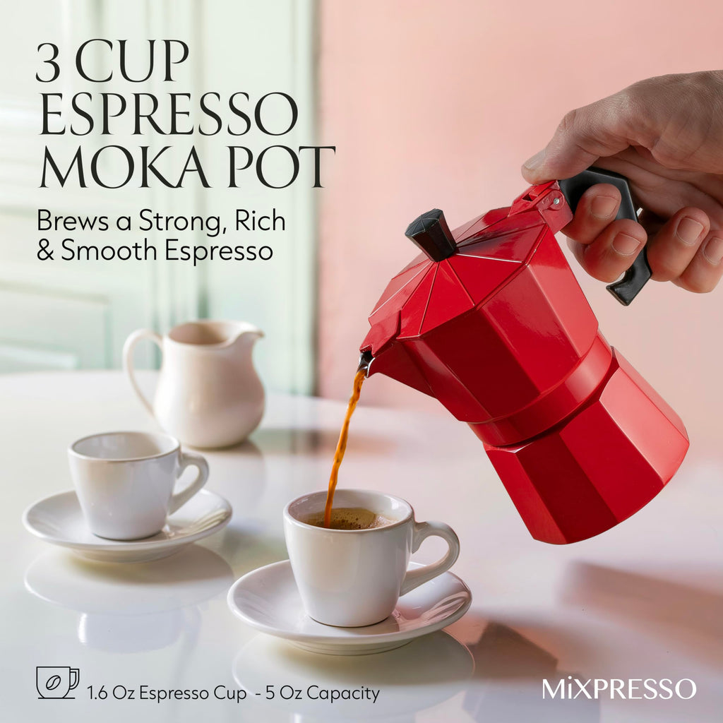 Mixpresso 3 Cup Moka Pot Stovetop Espresso Maker, Italian Cuban Coffee Pot