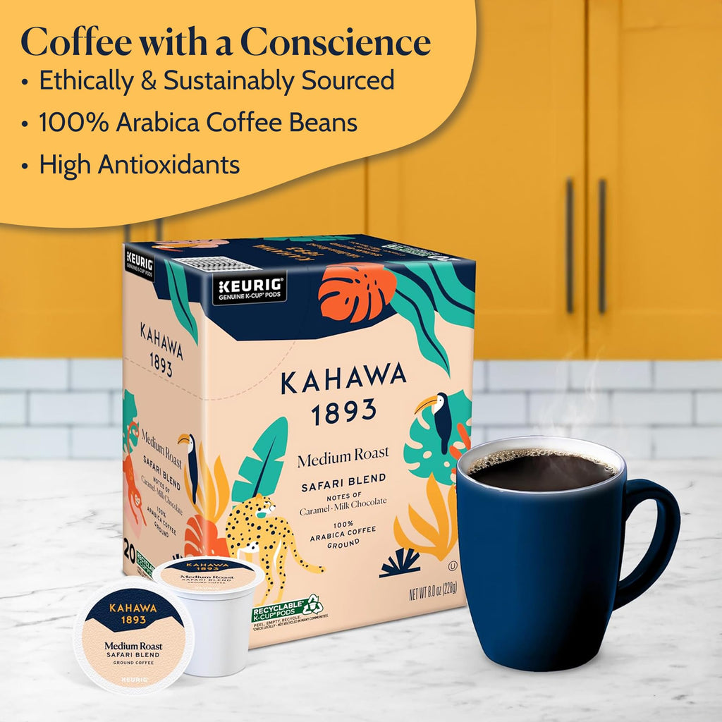 Kahawa 1893 Medium Roast Coffee K-Cup Pods Safari Blend (20 Count)