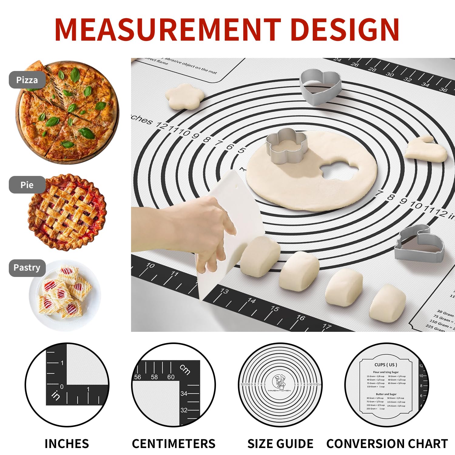 Silicone Dough Mat, Macaron Cookie Pizza Baking Mat for Oven, Non Stick Pastry Mat for Rolling Dough Non Slip, Bread Mat for Kneading, Reusable