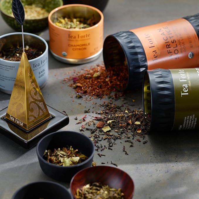 Tea Forte Caramel Nougat Premium Organic Loose Leaf Caffeinated Black Tea Blend Canister, Makes 35-50 Cups