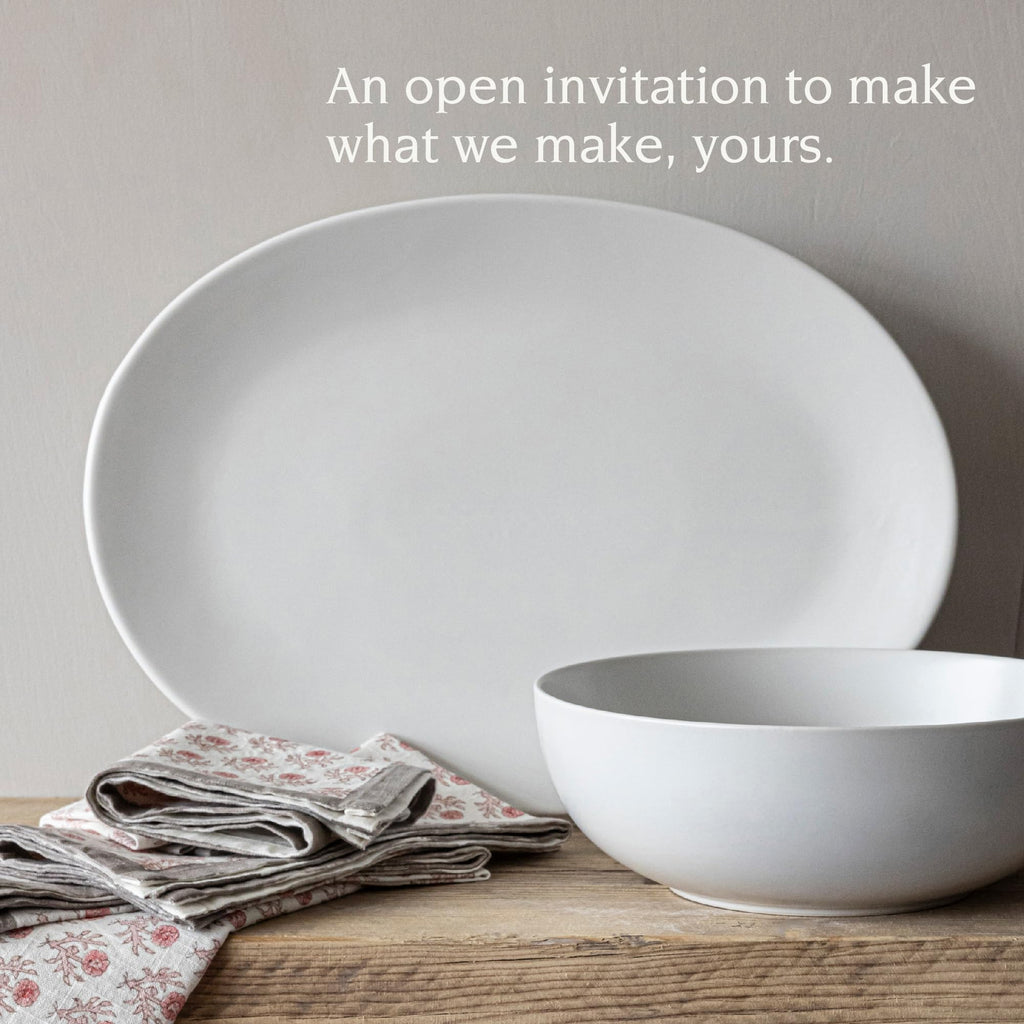 over&back Coupe Stoneware Serving Platter - Elegant 1-Piece Oval Serving Platter to Complete Your Kitchen Set - 16.4" x 11.5" - Semi-Matte White