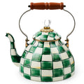 MACKENZIE-CHILDS Tea Kettle, 3 Quarts, Green-and-White Emerald Check