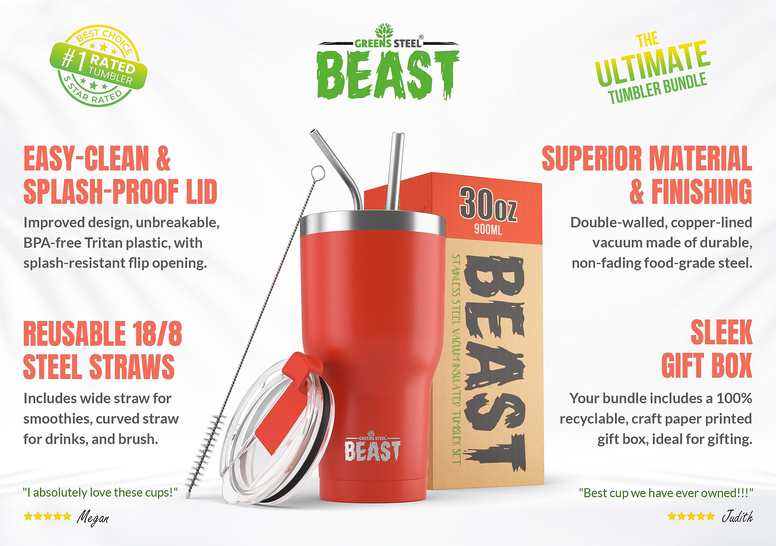 Beast 30 oz Tumbler Stainless Steel Vacuum Insulated Coffee Ice Cup Double Wall Travel Flask (Ladybug Red)