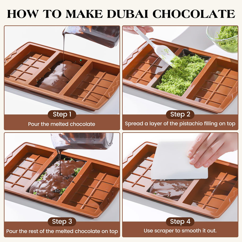 KASHME 2 Pcs Chocolate Bar Mold Deep Dubai 0.85 Inch Stuffed Chocolate Molds Silicone Large Break Apart Silicone Molds (10 Snap + 5 Snap）