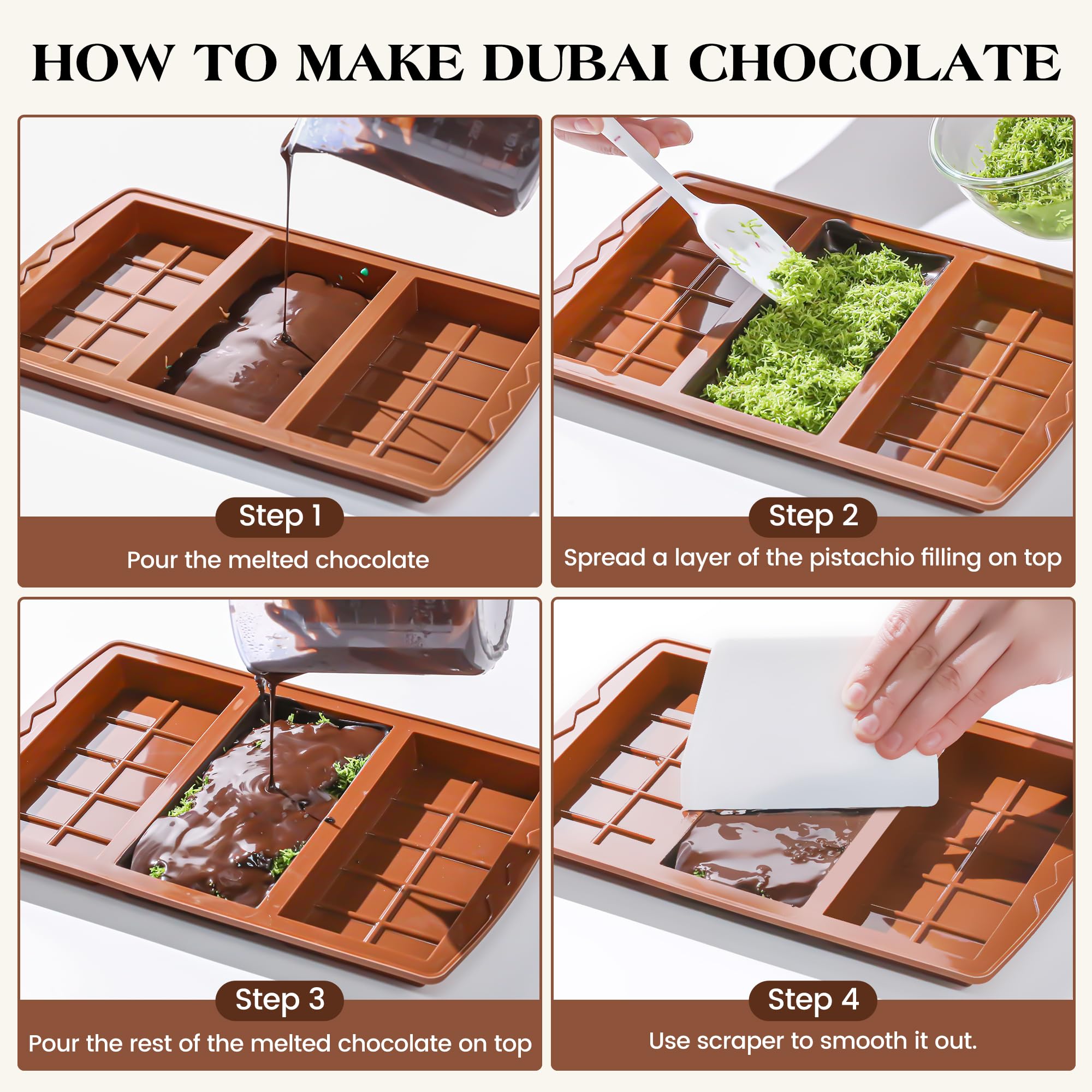 KASHME 2 Pcs Chocolate Bar Mold Deep Dubai 0.85 Inch Stuffed Chocolate Molds Silicone Large Break Apart Silicone Molds (10 Snap + 5 Snap）