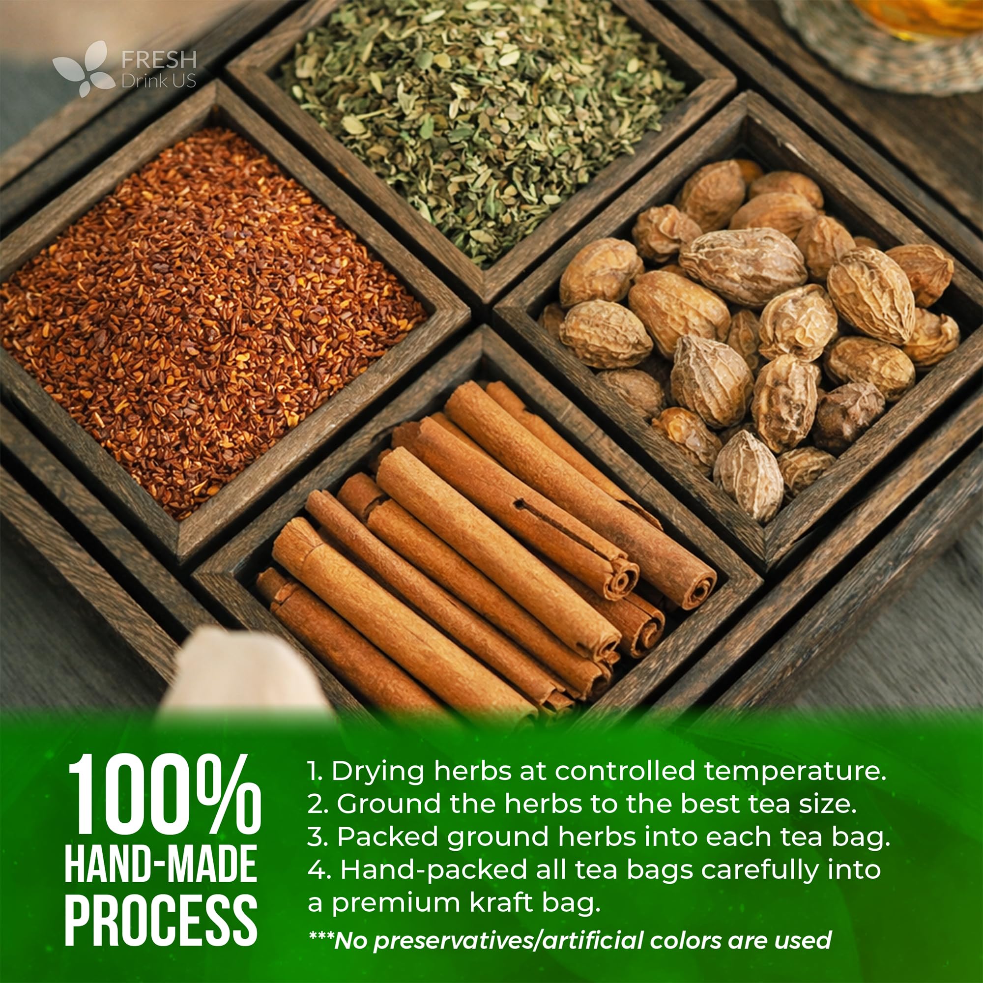 FreshDrinkUS, 30 Tea Bags Herbal Tea – Caffeine-Free Herbal Tea with Rooibos, Turmeric & Hibiscus – Loose Leaf Blend for Daily Rituals and Clean Living – Vegan, No Additives