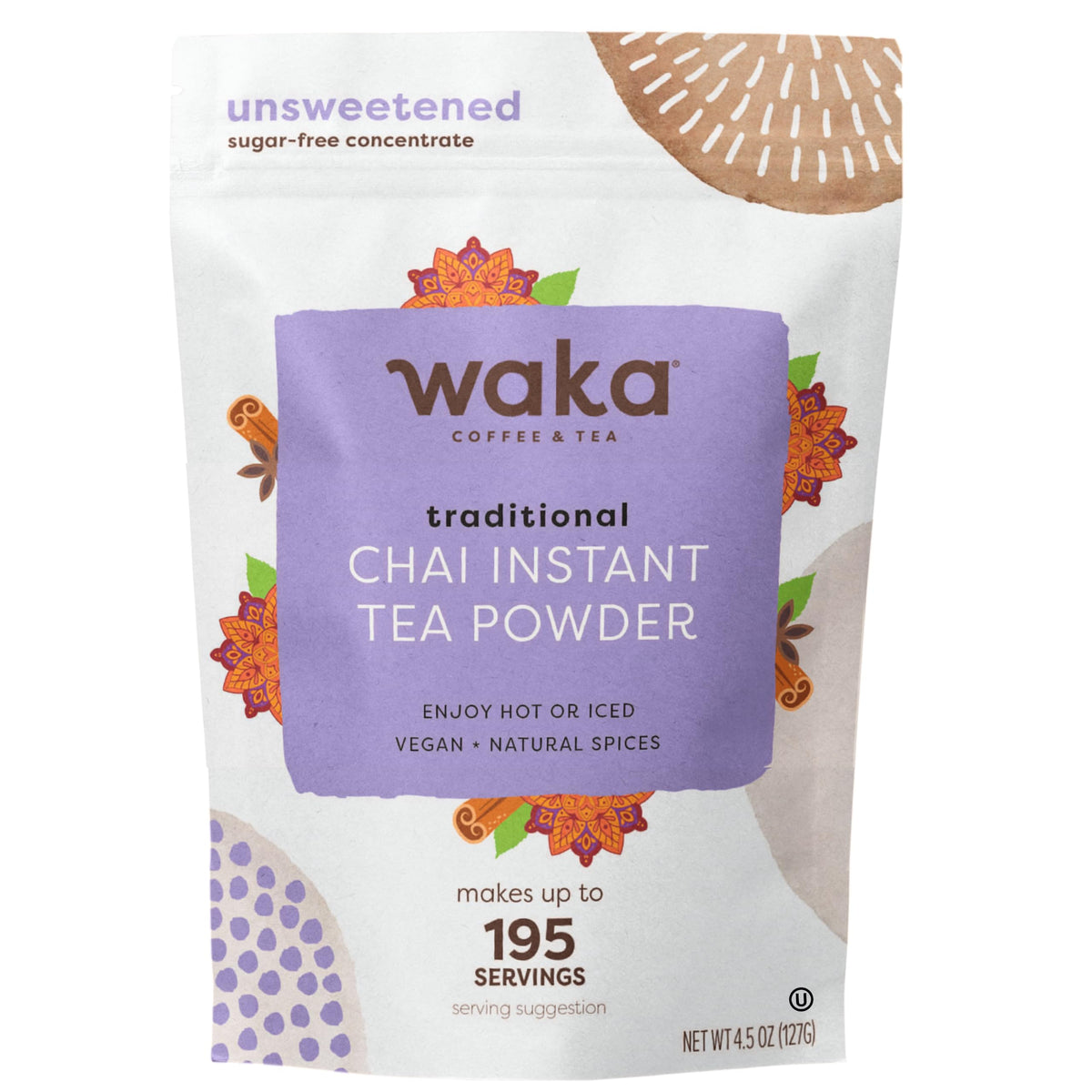 Waka Vanilla Chai Tea Powder, Unsweetened Chai Latte Mix, 4.5 oz