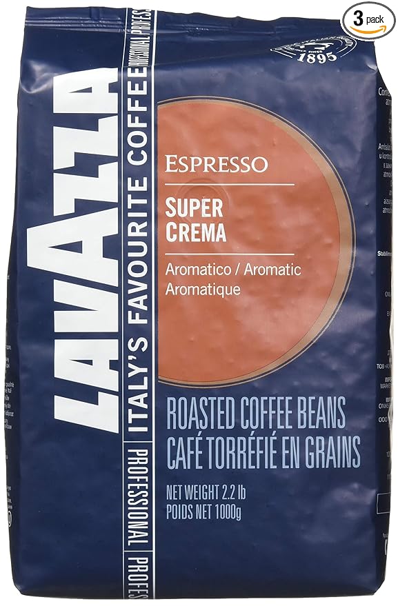 Lavazza Italian "Super Crema" Espresso Whole Bean Value Pack (3 x 2.2 lb bags)