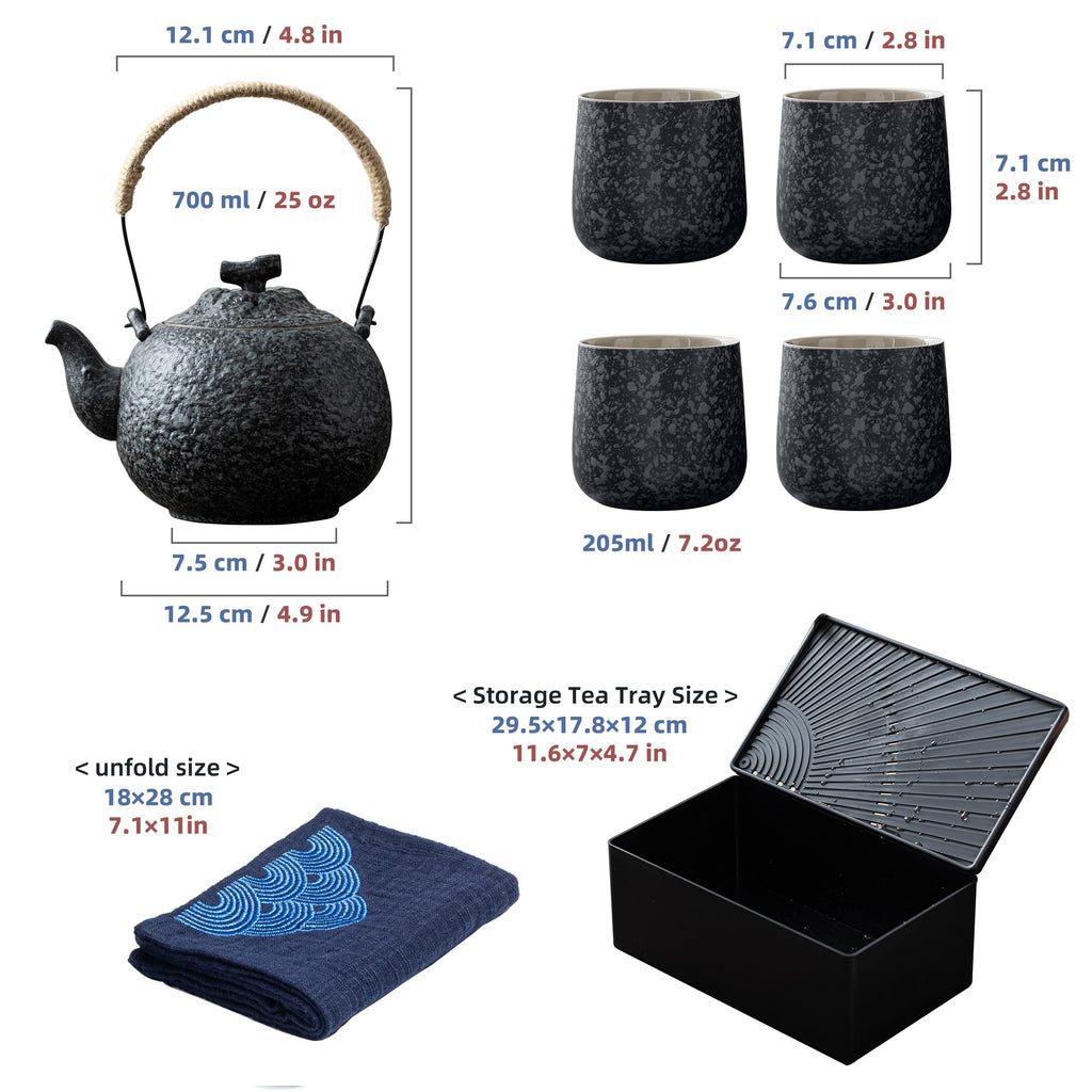 TEANAGOO Japanese Tea Set, Chinese Tea Sets, Porcelain Japanese Tea Cups, Chinese Gongfu Tea Set, Asian Tea Set for Adults, Japanese Teapot Set, 1 Teapot (700ml/25oz) + 4 Tea Cups(205ml/7.2oz), U2
