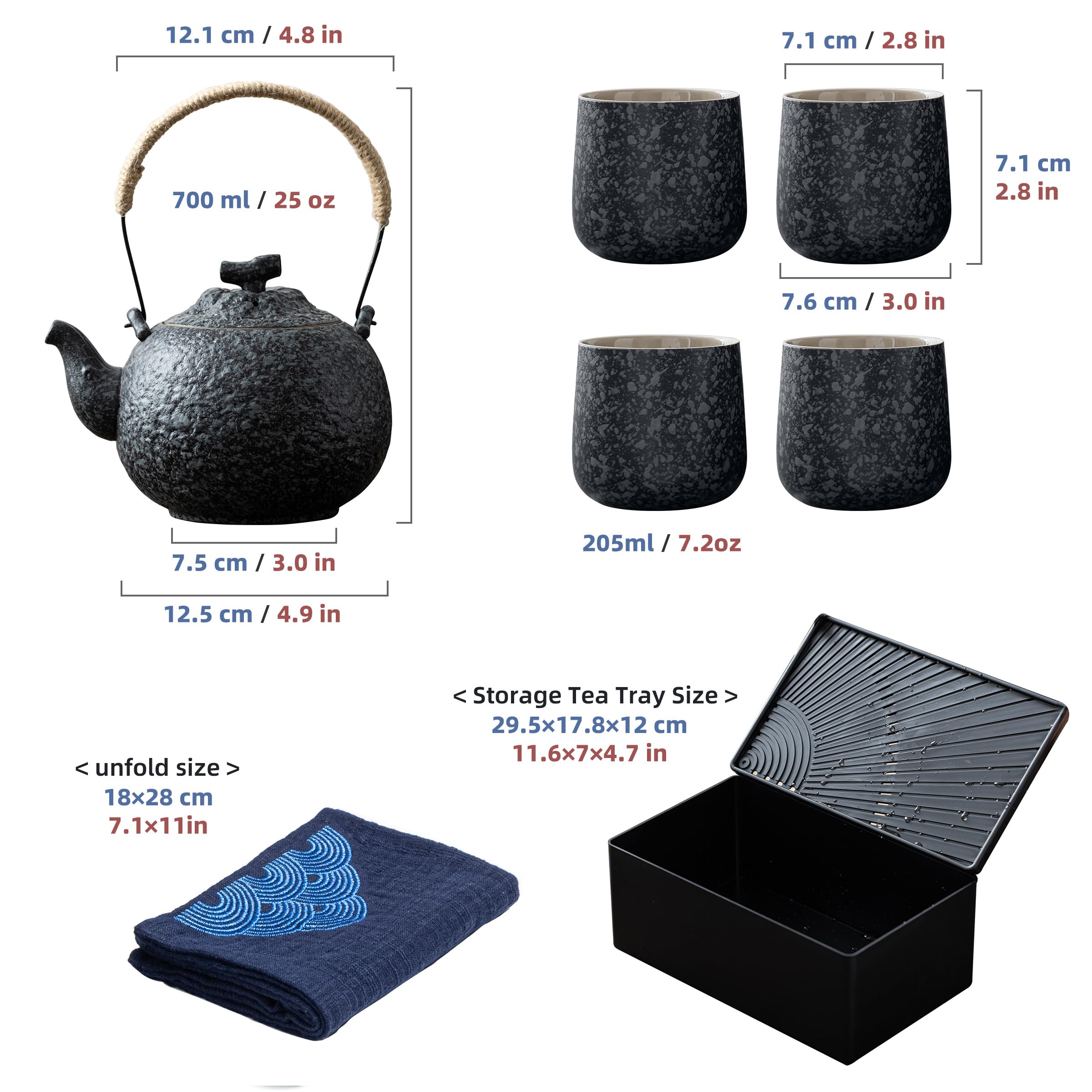 TEANAGOO Japanese Tea Set, Chinese Tea Sets, Porcelain Japanese Tea Cups, Chinese Gongfu Tea Set, Asian Tea Set for Adults, Japanese Teapot Set, 1 Teapot (700ml/25oz) + 4 Tea Cups(205ml/7.2oz), U2