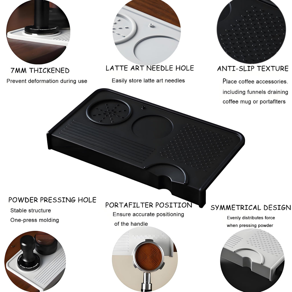 Espresso Tamping Mat with Portafilter Slot, Thick Food Grade Silicone Tamper Pad, Heat Resistant & Non-Slip Coffee Tamping Station for Home Barista