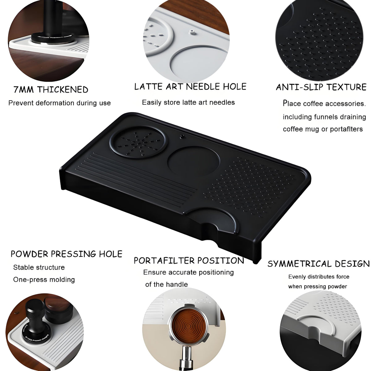 Espresso Tamping Mat with Portafilter Slot, Thick Food Grade Silicone Tamper Pad, Heat Resistant & Non-Slip Coffee Tamping Station for Home Barista