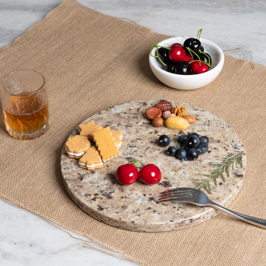 Koville 11 Inch Round Marble Cutting Board for Kitchen Countertop, Golden Brown Marble Cutting Boards Pastry Board for Kitchen Decor, Stone Cutting Cheese Board Charcuterie Boards