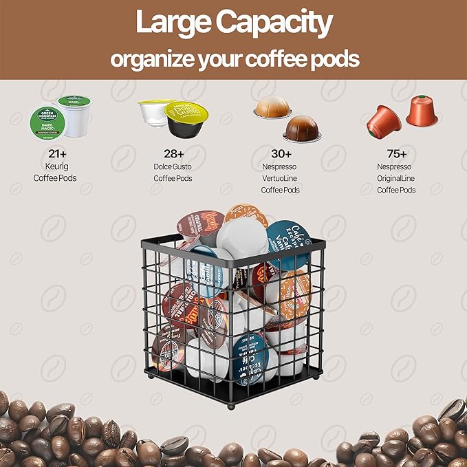 HORIAMIT Black Wire Coffee Pod Holder, K-Cup Organizer Countertop Basket