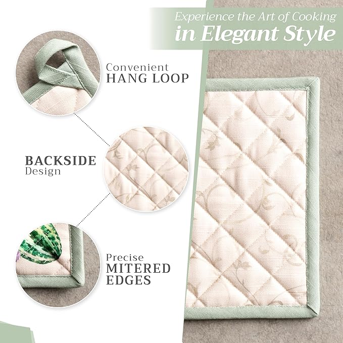 Maison d' Hermine Pot Holders 100% Cotton Heat Resistant Potholders 8" x 8" Hot Pads with Loop BBQ, Cooking, Baking, Grilling, Kitchen, Handling Hot Pans (Pack of 1, Lumina)