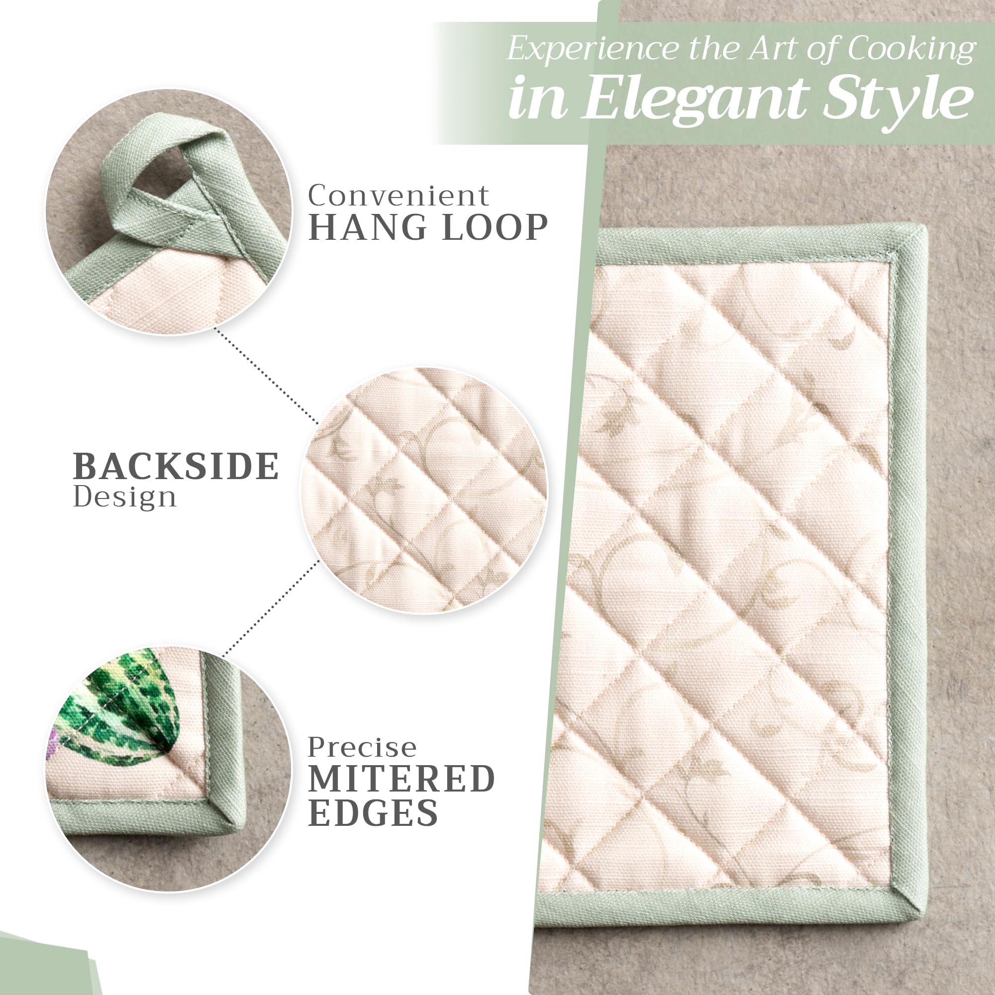 Maison d' Hermine 100% Cotton Oven Mitt & Pot Holder Set (7.5"x13" & 8"x8")