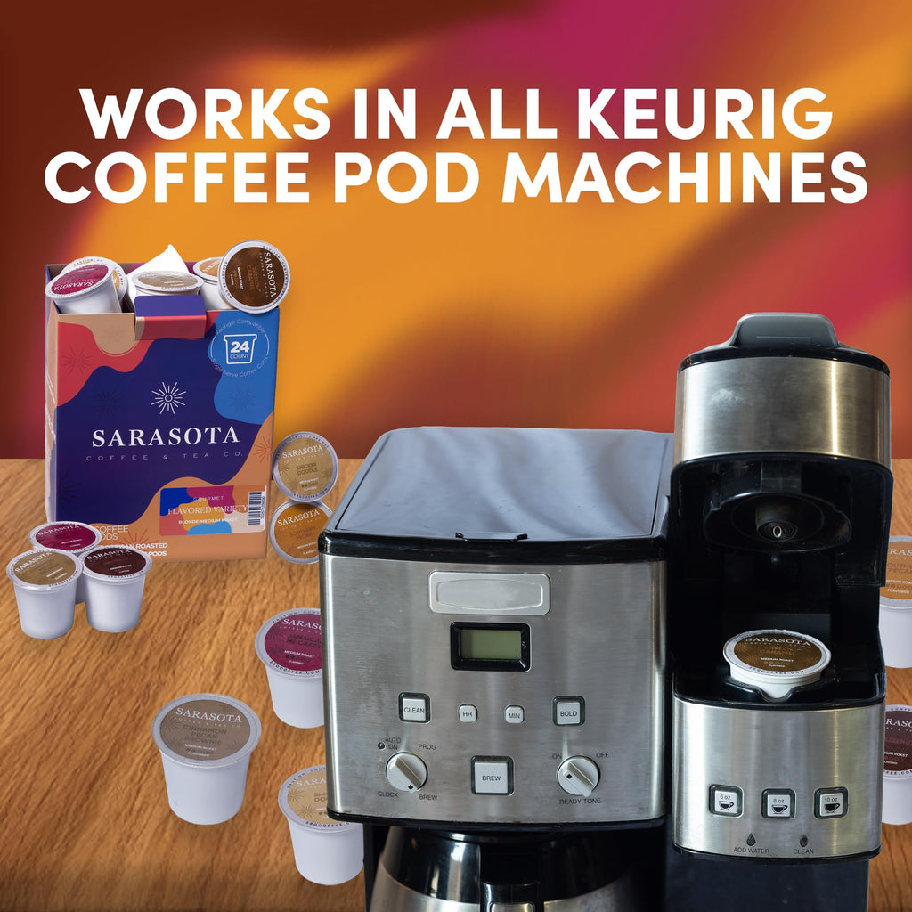 Sarasota K-Cup Coffee Pods | Medium Roast Flavored Coffee | Flavored Variety K Cups | Single Serve for Keurig Brewers | Gourmet, Low Acid, Mold Free | 24 Count