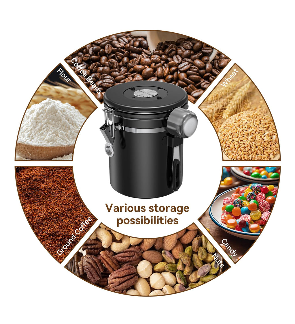 NORIRUN Coffee Canister With Window,16oz Stainless Steel Airtight Coffee Bean Storage Grounds Container with Date Tracker and Scoop,Grounds Kitchen Food Canister Jar for Beans,Tea,Sugar,Flour,Cereal