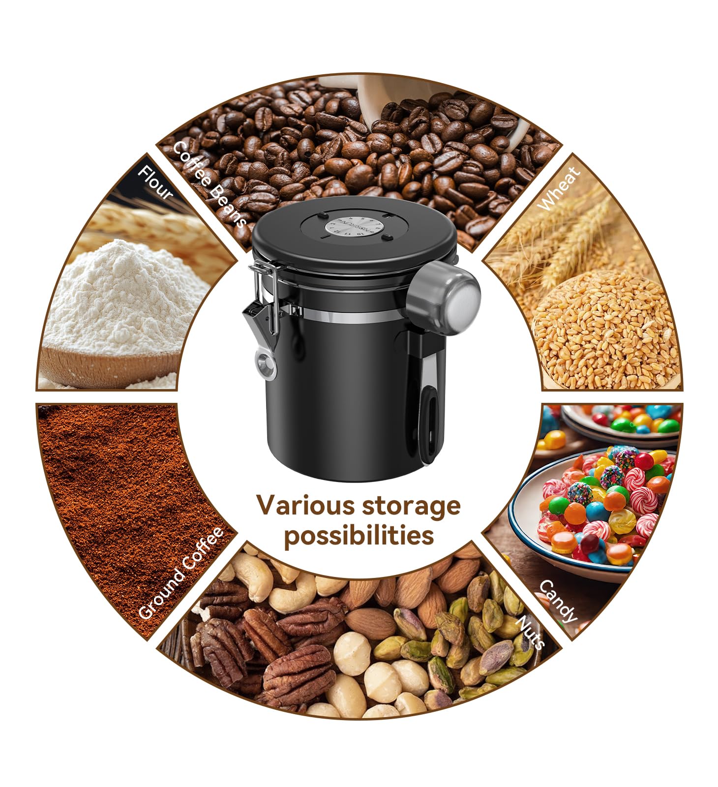 NORIRUN Coffee Canister With Window,16oz Stainless Steel Airtight Coffee Bean Storage Grounds Container with Date Tracker and Scoop,Grounds Kitchen Food Canister Jar for Beans,Tea,Sugar,Flour,Cereal