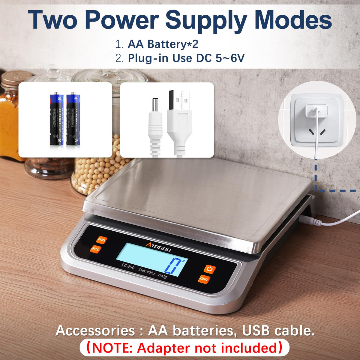Atogou 88lb Food Scale, Commercial Kitchen Scale Plug-in Usable