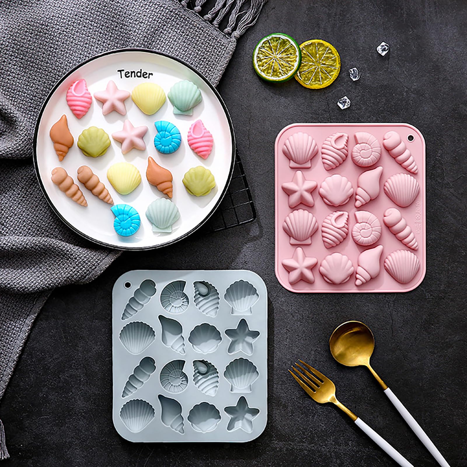 Oskrieel Ocean-Themed Chocolate Mold Set - Food-Grade Silicone Baking Molds with Shell, Starfish, Seashell Beach Life Phrases, Reusable for Under the Sea Cakes, Cupcakes & Party Treats - 2 Pack