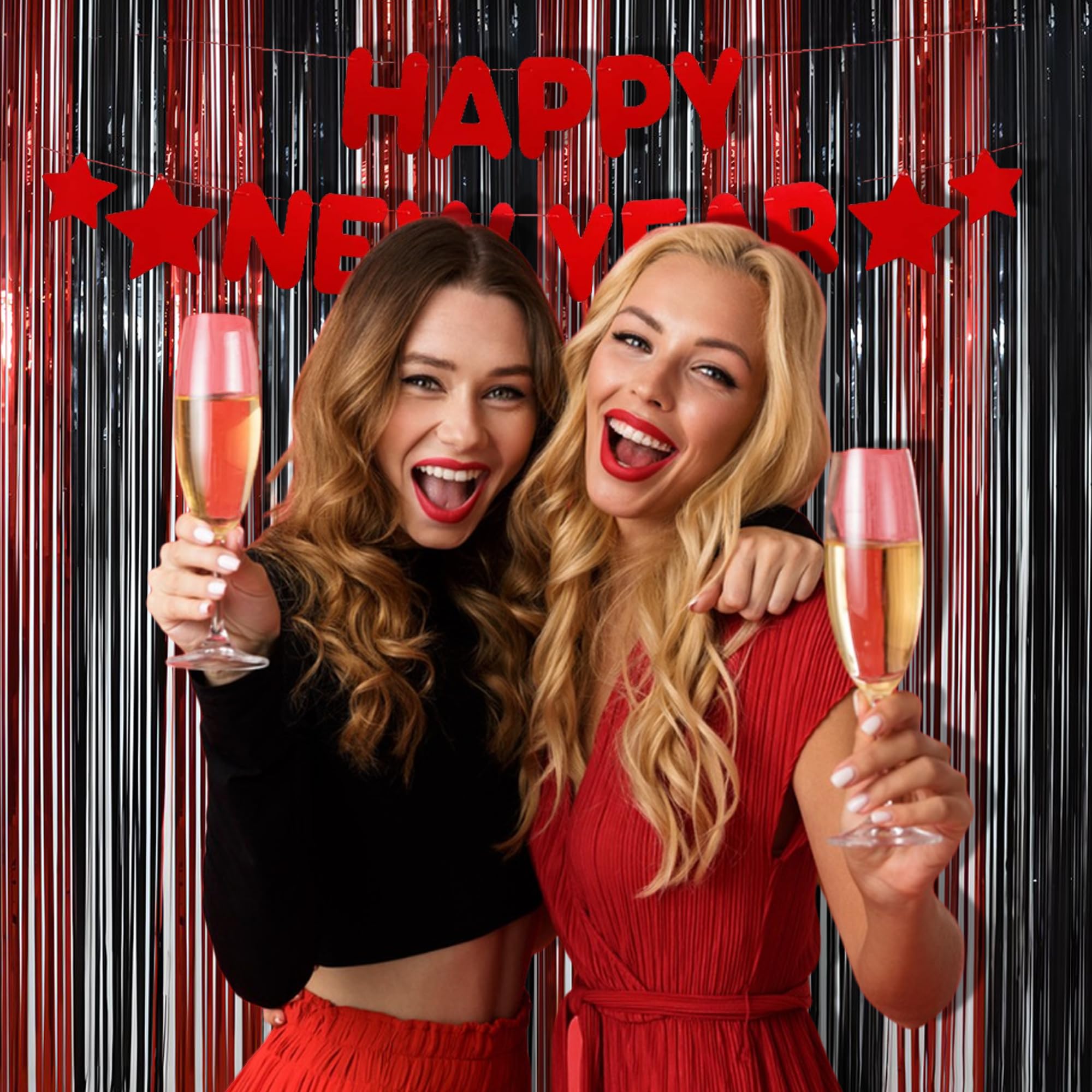 BRAVESHINE Party Streamers Fringe Backdrop | Red and Black Foil Curtain