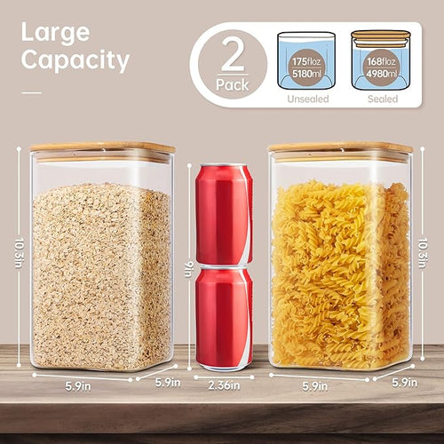 168oz 2 Pack Large Glass Storage Containers with Lids for Pantry Storage