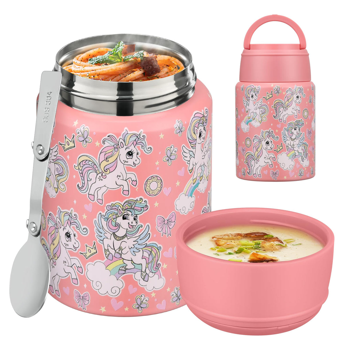 HAWEEK 17oz Insulated Food Jar with Spoon,Gradient Orange Green