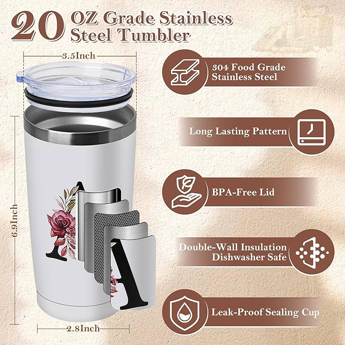 20 Oz Insulated Coffee Cup with Lid Car Tumbler Travel Mug Women Wife Girl Birthday Wedding Anniversary Her Unique Gift Over 15 16 18 19 20 21 25 30 40 50 55 60 65 70 Year Old Meaningful Custom Gifts