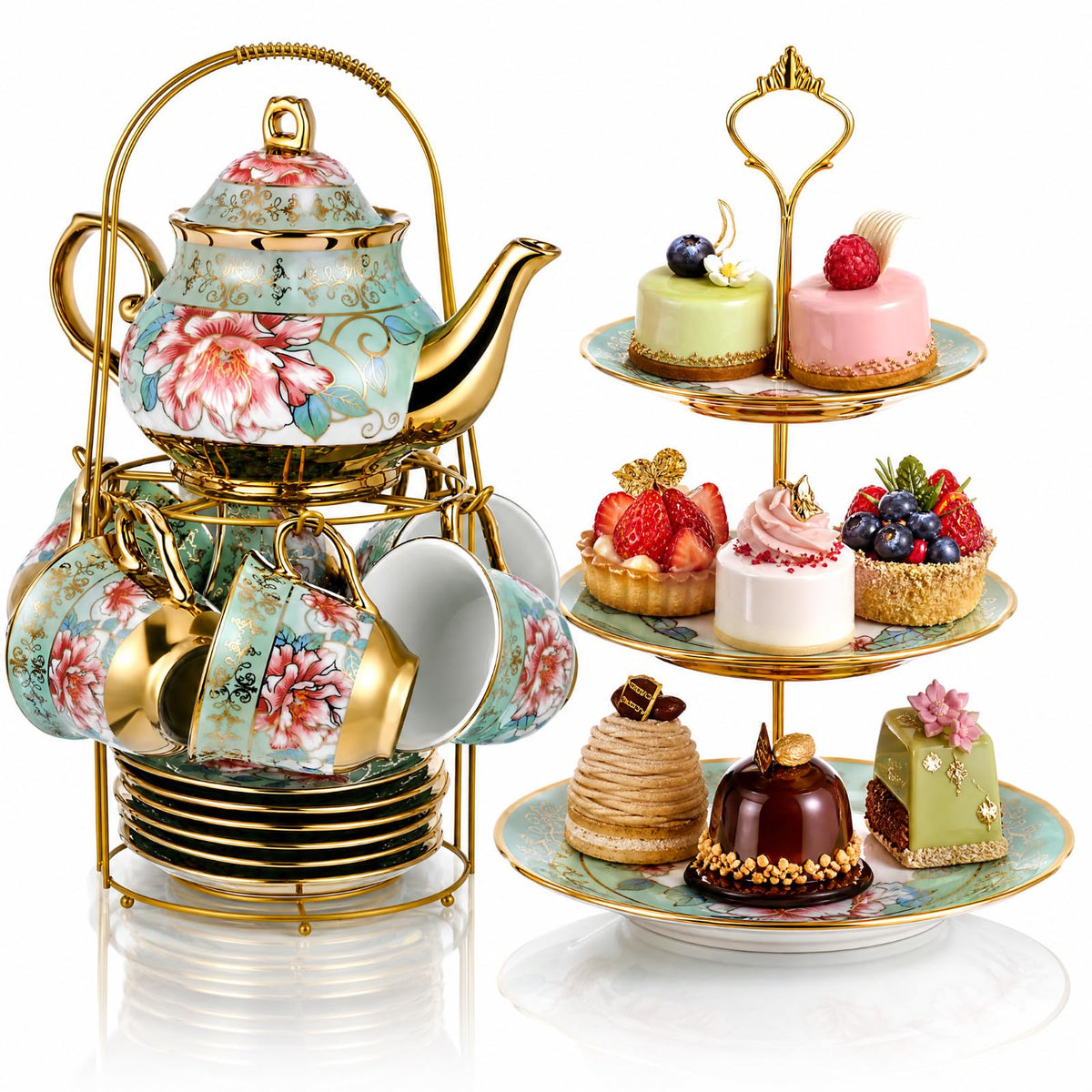 Maxcheck 21 Pcs Porcelain Tea Set for Women Tea Party, Stylish Style