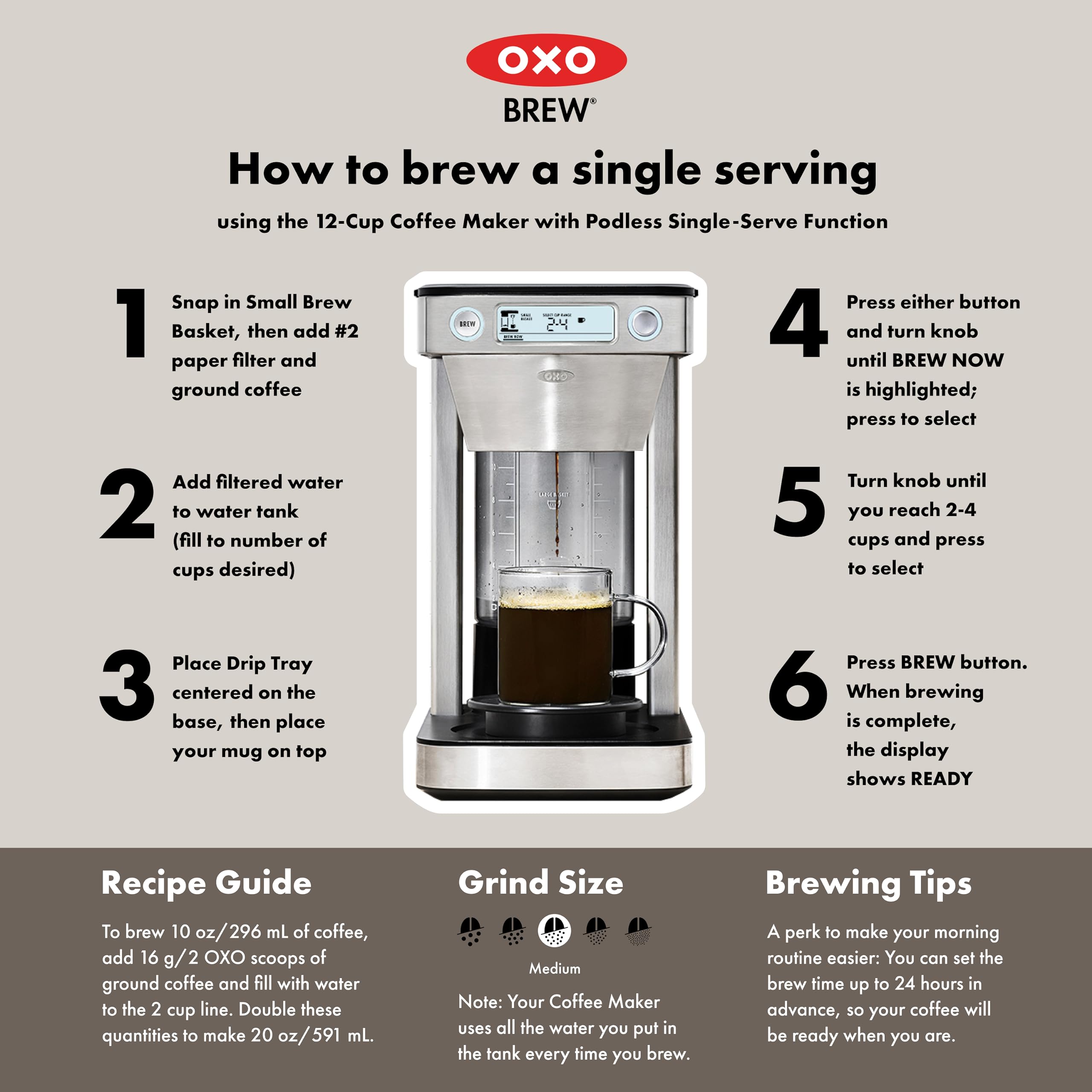 OXO Brew 12-Cup Coffee Maker With Podless Single-Serve Function,Silver