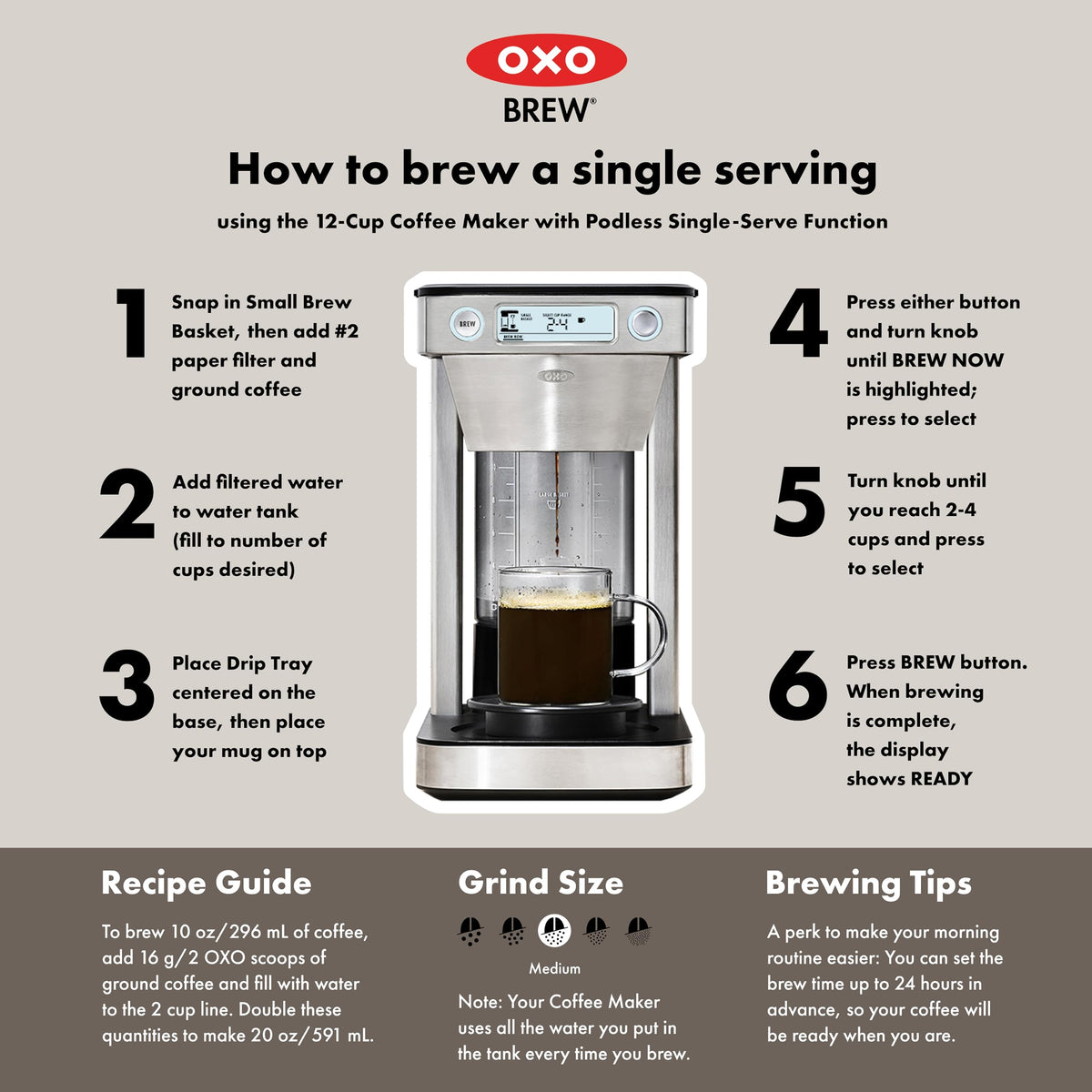OXO Brew 12-Cup Coffee Maker With Podless Single-Serve Function,Silver