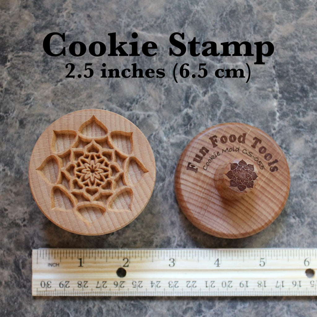 Fun Food Tools, Wood Cookie Stamp, 2.5 Inch (Lotus Mandala CS-055)