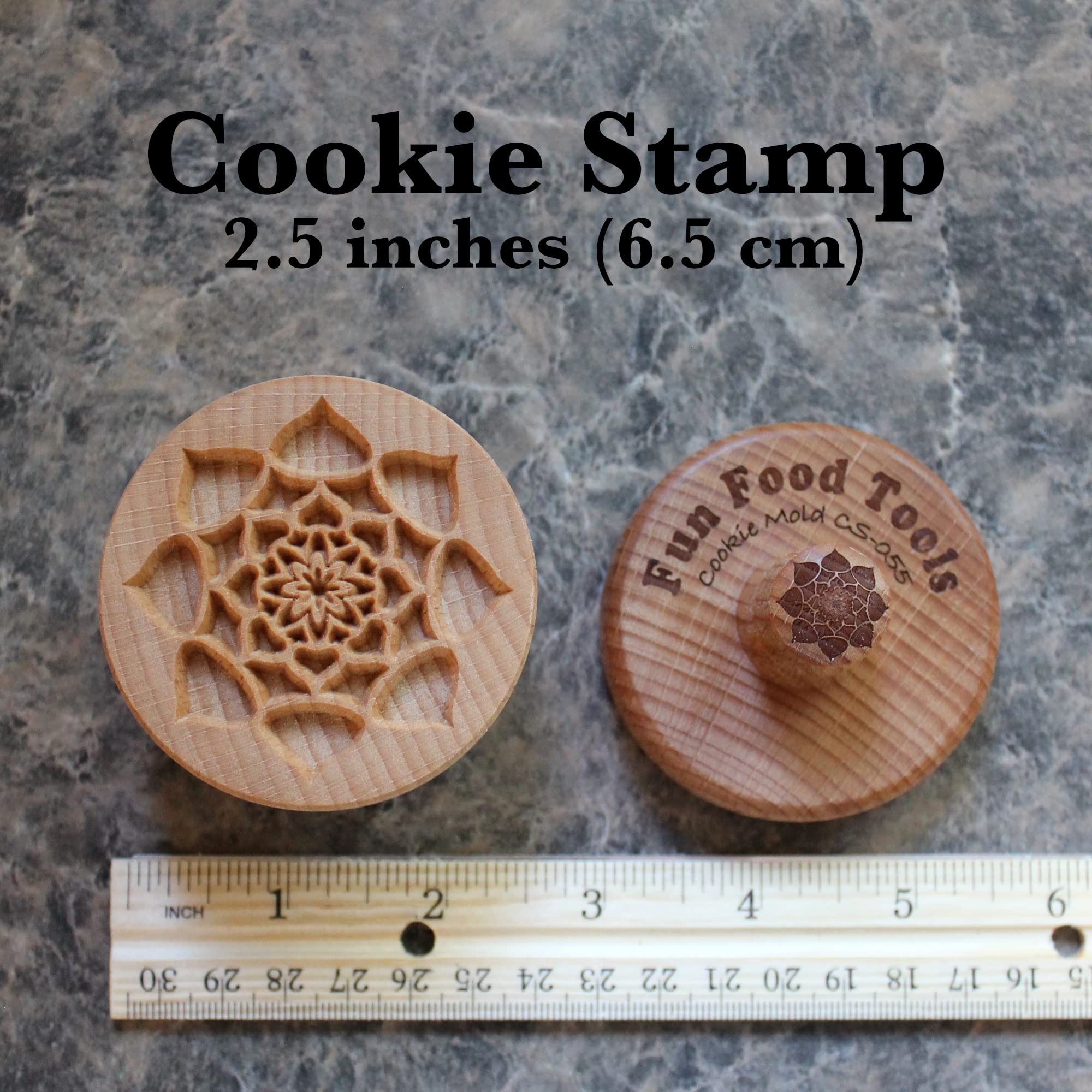 Fun Food Tools, Wood Cookie Stamp, 2.5 Inch (Lotus Mandala CS-055)