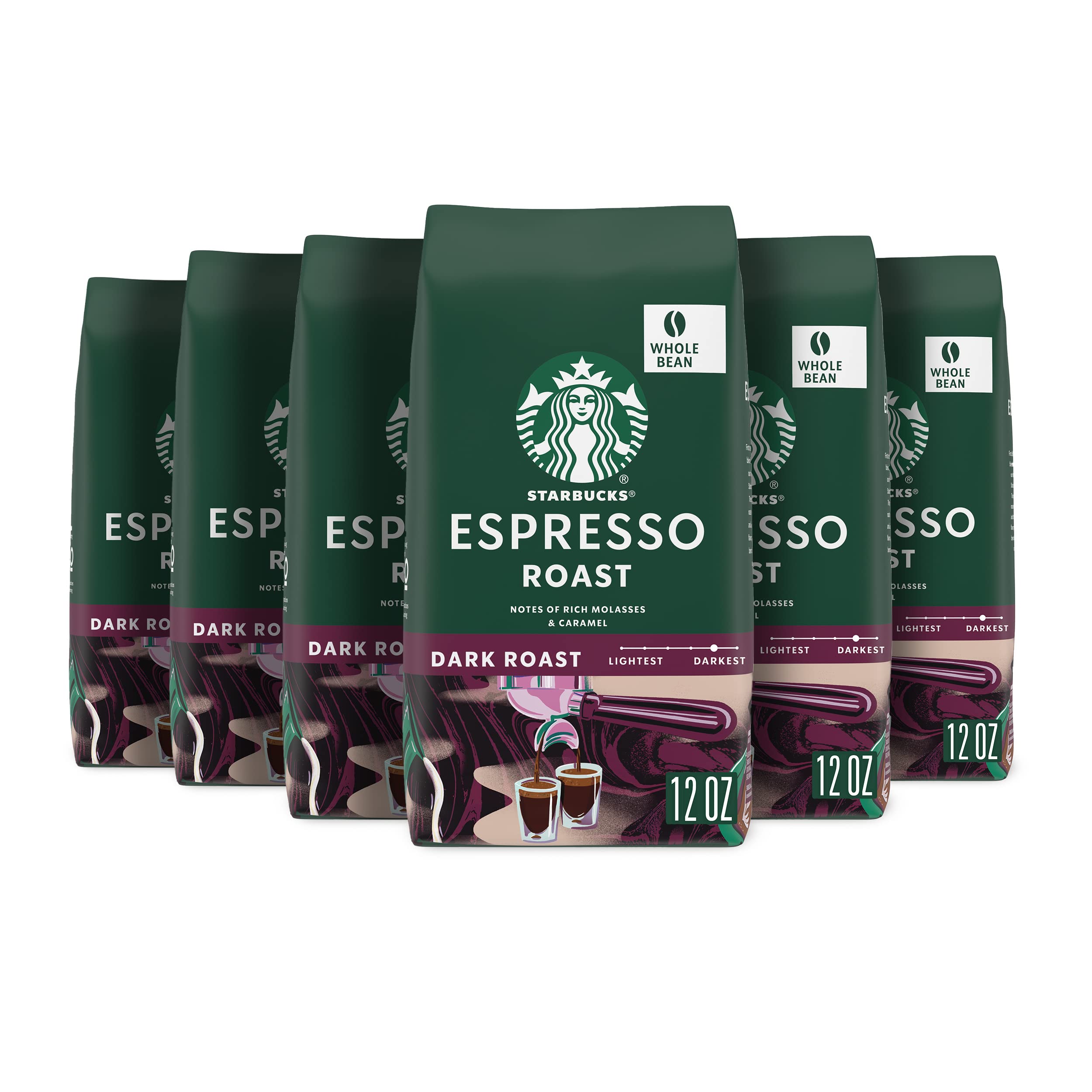 Starbucks Whole Bean Coffee Espresso Roast, 6 Bags 12 oz