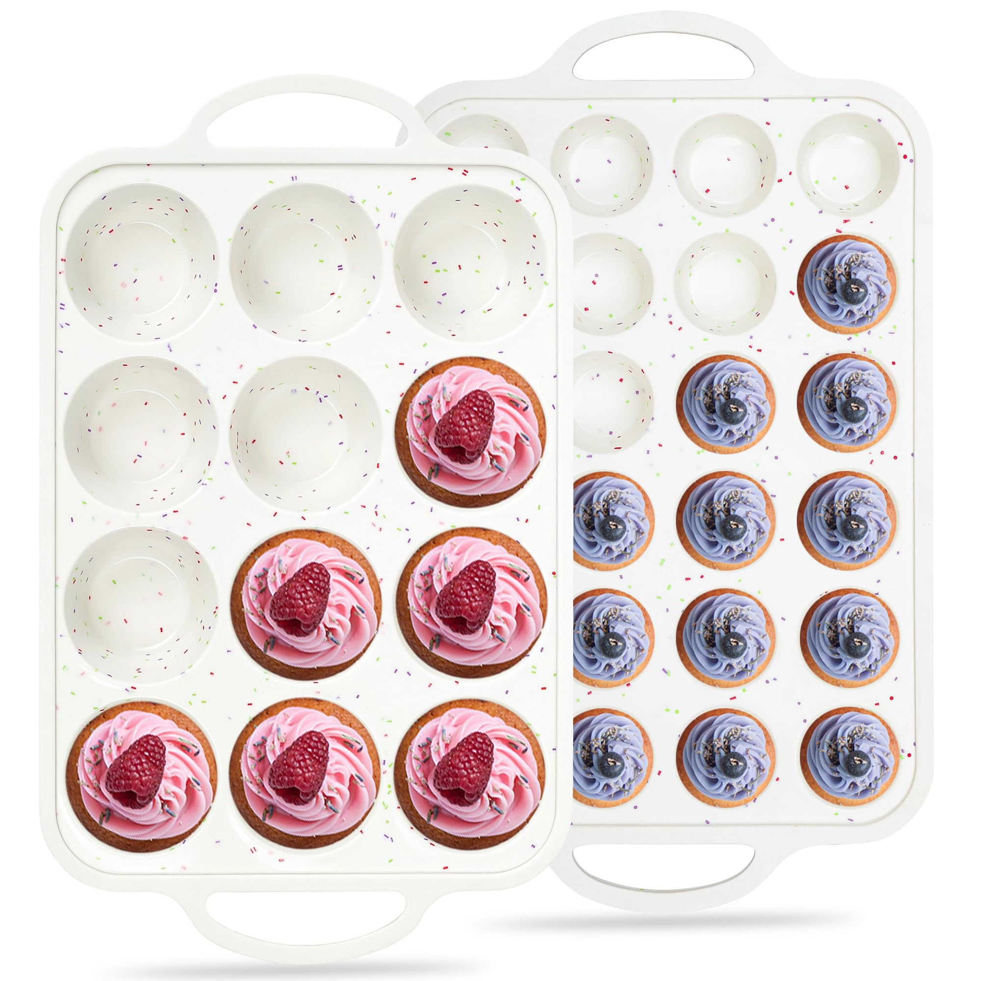 AOTASO 2 Pcs Silicone Muffin Pans for Baking, Cream