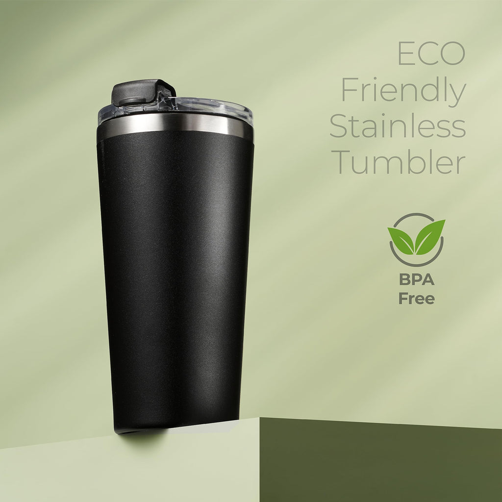 SIPX™ 16 oz Insulated Coffee Tumbler with Leakproof Lid – Stainless Steel, Vacuum Insulated – Keeps Drinks Hot or Cold for Hours – Cupholder Friendly Travel Mug – Black