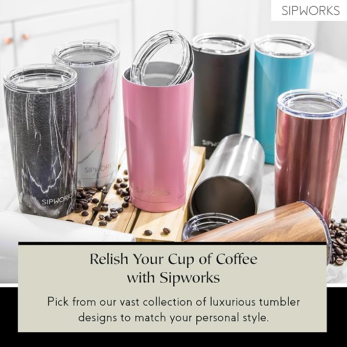 Stainless Steel Coffee Tumbler: Double-Wall Vacuum Insulated Spill-proof Travel Mug Metal Coffee Cup with Lid, 20-Ounce White Marble