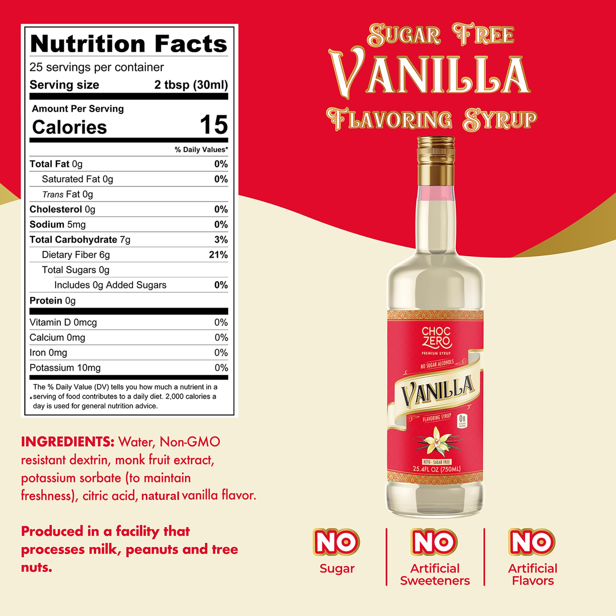 ChocZero Sugar Free Vanilla Coffee Syrup, 25.4 fl oz