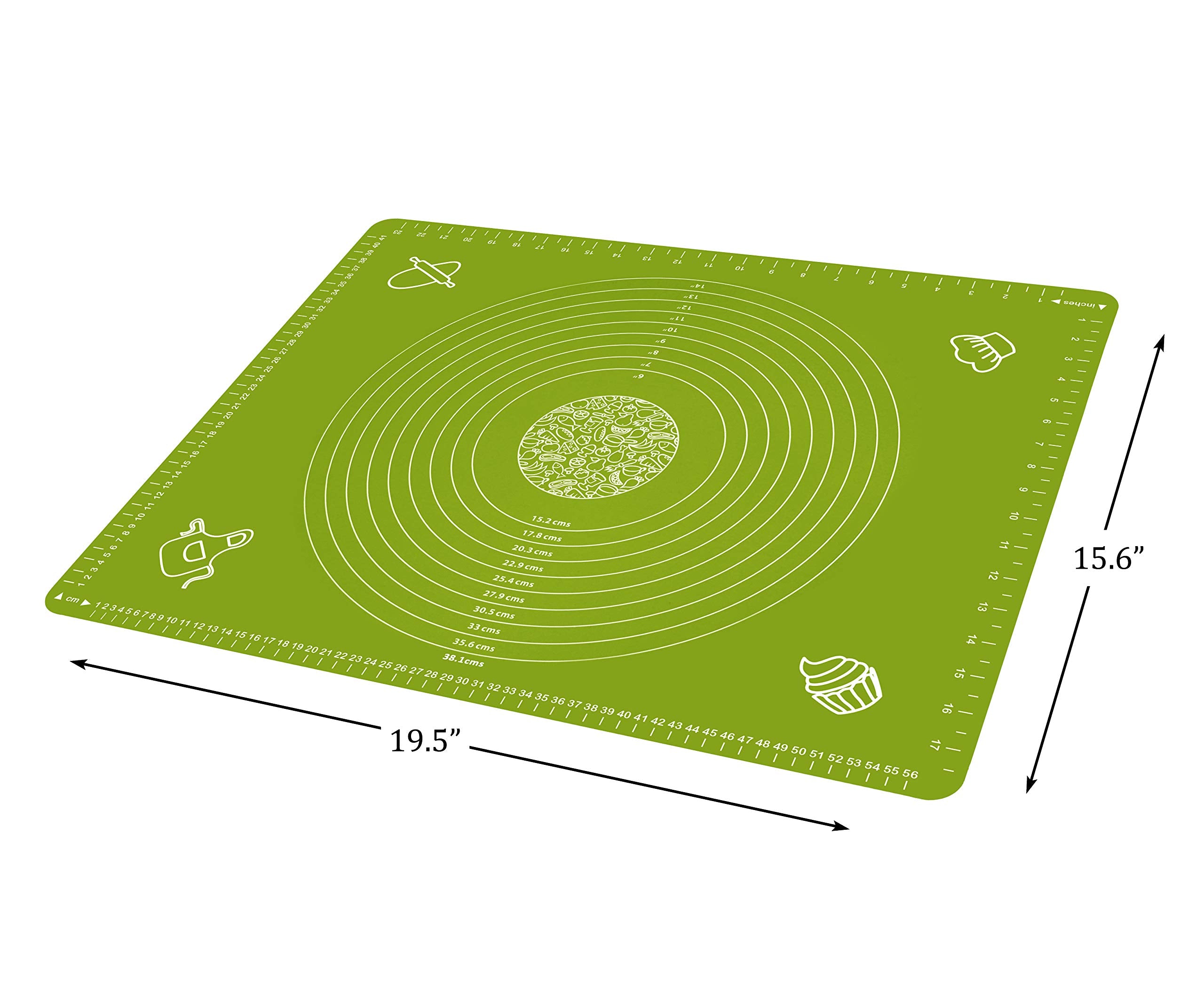 Silicone Baking Mat for Pastry Rolling Dough with Measurements, 25.6 x 17.7 BPA Free Non stick and Non Slip Green Table Sheet Baking Supplies for Bake Pizza Cake