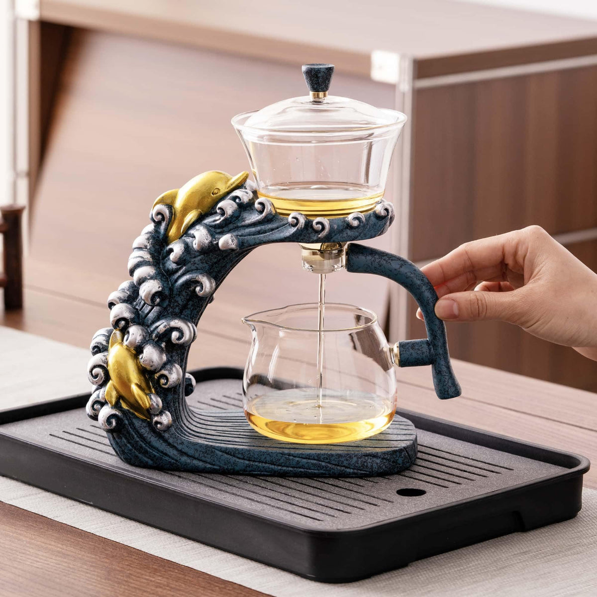 Zurucily Glass Teapot Set with Infuser Semi Automatic Tea Set Magic Teapot (Beauty)